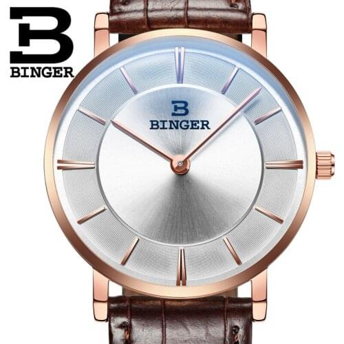 Top Brand Watches BINGER Men Genuine Leather Famous Male Casual Quartz Watch Man Business Wristwatch Relogio Masculino