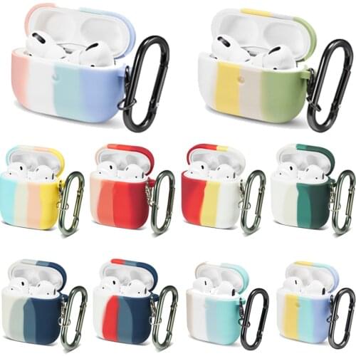 For Airpods Pro 1 2 Colorful Rainbow Silicone Case Protective Soft Cover Airpods Charging Box With Keychain Earphone Accessories