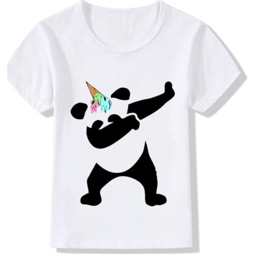 Children Surprised Dabbing Panda Ice Cream Unicorn Design Funny T-Shirt Kids Baby Cute Clothes Boys/Girls Summer Top Tee