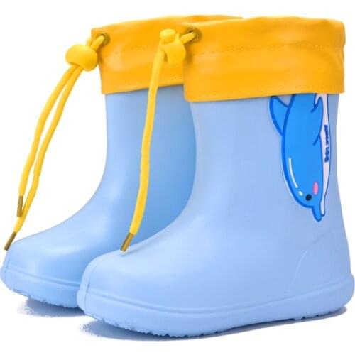 Kids Shoes Children Cartoon Shoes Waterproof Rain Boots Toddler Girl Rainboots Winter Plus Velvet Boots Non-slip Dinosaur