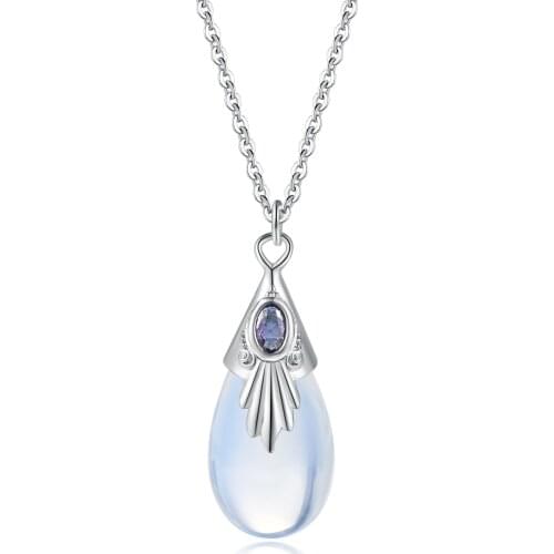New Design Hot Sale Teardrop Semi-precious Moonstone Pendant Necklace For Women Zircon Silver Color Fashion Jewelry KAN195