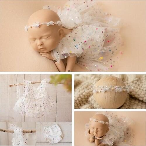 Coconut Newborn Photography Props Summer multi-layer shaggy skirt suit hair accessories clothes newborn baby photo studio