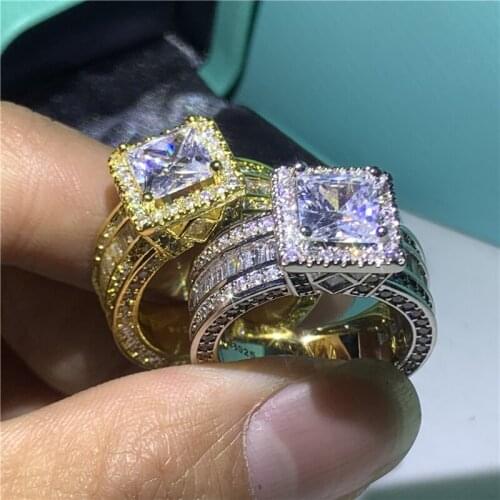 Handmade Vintage Ring Princess Cut 3ct AAAAA Zircon Sona Cz 925 Sterling Silver Engagement Wedding Band Rings for Women Men Gift