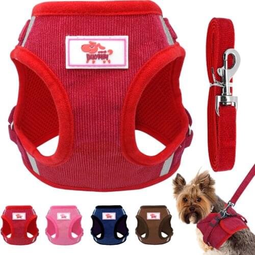 Soft Small Dog Harness Puppy Cat Mesh Harness and Leash Set Adjustable For Small Medium Dogs Chihuahua Yorkshire Teddy Pink XS-L