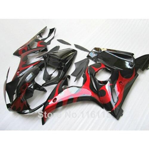 ABS motorcycle fairings set for YAMAHA R6 2003 2004 2005 red flames in black fairing kit YZF R6 03 04 05 #191
