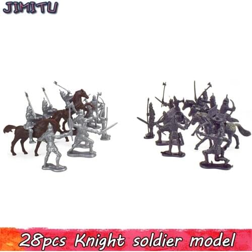 28 PCS Medieval Knights Model Toy Medieval Rome Empire Warriors Horses Soldier Figures Model Kits Toys for Children Collection