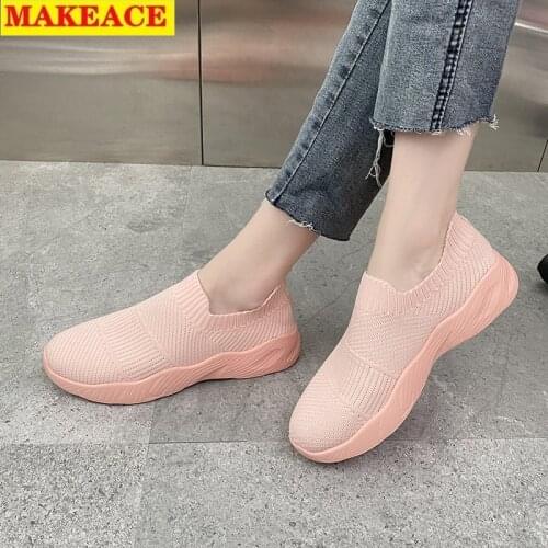 Fashion womens shoes knitted foot breathable multi-color large size womens sports shoes outdoor leisure designer flat shoes