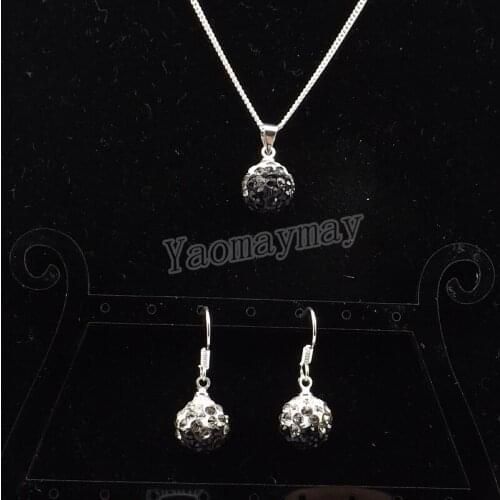 Rhinestone Set Gradient Black Disco Ball Pendant Earrings And Necklace For Women 10 Sets Wholesale