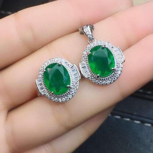 Real Natural Emerald jewelry set Natural Real Emerald 925 sterling silver 1pc pendant,1pc ring