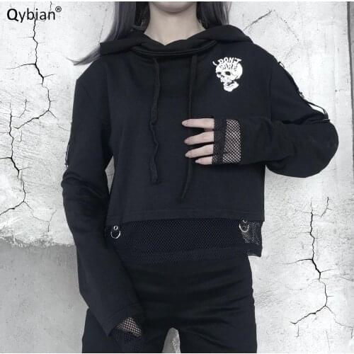 2021 New Autumn Fashion Hoodies Fake Two Piece Patchwork Mesh Hoodies Sweatshirt Hip Hop Harajuku Skull Hoodie Sweatshirt Women