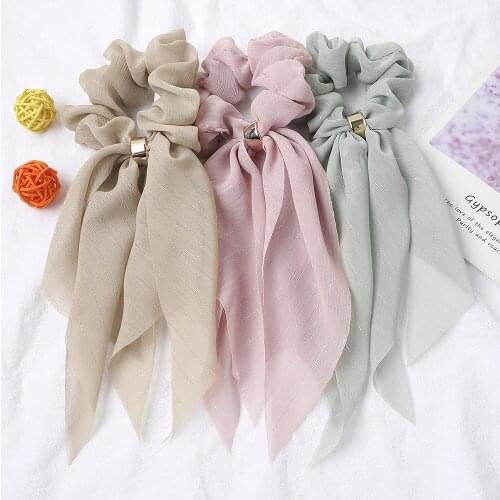 New Fashion Solid Color Double Layer Ribbon Hair Band Lace Bow Bowtie Circle Girls/Women Ear Hair Ponytail Hair Accessories