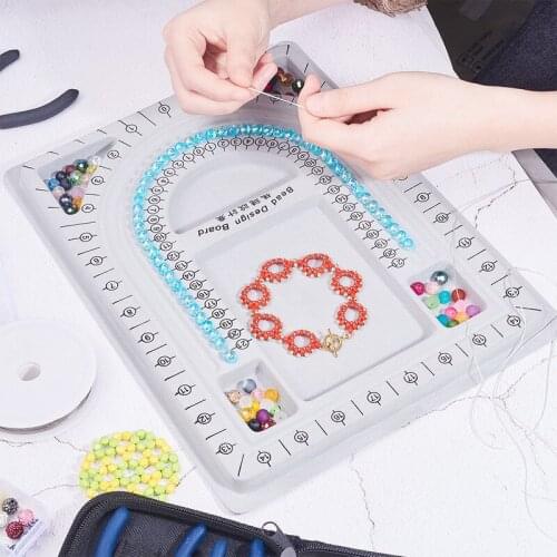 DIY Bracelet Necklace Beading Jewelry Making Organizer Gray Flocked Bead Board For Tray Design Craft Measuring Tool Accessories