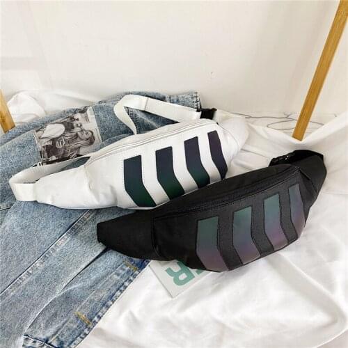 Reflection Waist Bags for Men Boys Nylon Uinsex Geometric Laser Fanny Pack Hiphop Belt Pouch Banana Bag Casual Crossbody Pack