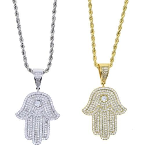 2021 Hip Hop Turkish Hamsa Hand Necklace Pendent Fashion Lucky Evil Eye Necklace 24" Women/men Link Amulet Turkey Fatima Jewelry