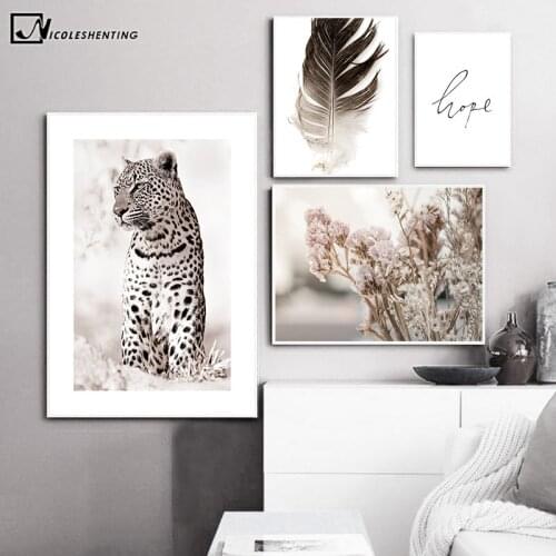Scandinavian Poster Simplicity Print Leopard Feather Flower Wall Art Picture Canvas Painting Nordic Style Modern Home Decoration