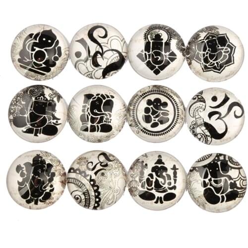 Reidgaller mix zen elephant drawing photo round dome glass cabochons 12mm 20mm 25mm diy for jewelry making