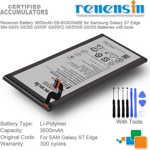 Renensin Battery 3600mAh EB-BG935ABE for Samsung Galaxy S7 Edge SM-G935 G9350 G935F G935FD G935W8 G9350 Batteries with tools