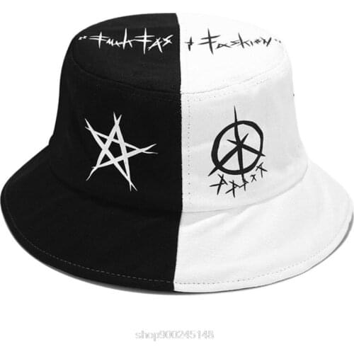 Unisex Black White Color Block Bucket Hat Star Eye Graffiti Printed Patchwork Harajuku Hip Hop Fisherman Cap N03 20 Dropshipping