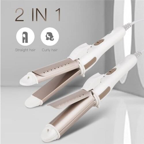 Lady 2 In 1 Hair Curler Straightener Flat Iron Professional Hair Styling Tool PTC Quick Heating Curling Iron Wand Hair Style
