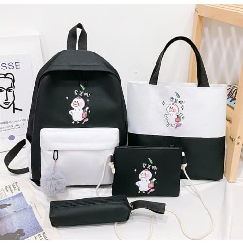 4piece School Bags for Teenage Girls Kids women kawaii Backpack Kids cute School Backpack canvas travel bagpack big Book
