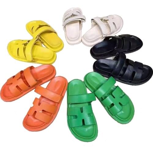 Modern Slides Female Genuine Cowhide High End Luxury Solid Flat With Fashion and Comfortable in Summer Dress Wearing