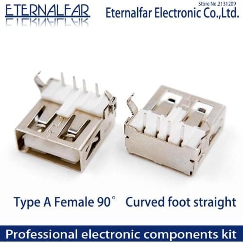 USB 2.0 Interface Connector Socket Type A Female 90 Curved Foot Straight Patch Straight Bend Straight Needle Welding Wire DIY