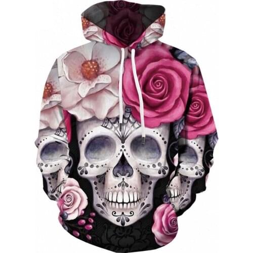 Spring Hoodie Skull Sweatshirt Mens Pink Hooded Anime Pullover Colorful Printing Punk Rock Casual Hooded Hip Hop 3D Printing