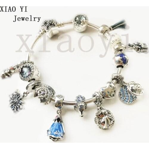 XIAOYI 2020 New 100% S925 Blue dress crown wheat spike love castle star snowflake temperamental wedding party bracelet female