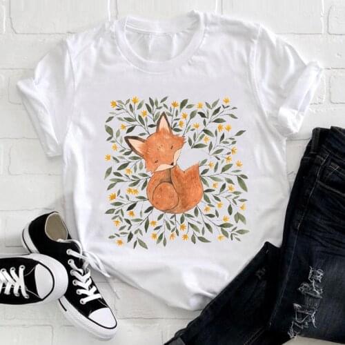 T Shirt Women Harajuku Tees femme 2021 Casual Short Sleeve Fox Printed O-Neck Ladies T-Shirt Summer Short sleeve Female Tshirts