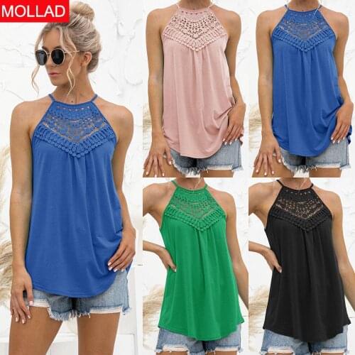 2021 Spring/Summer Cross-Border Hot Sale Lace Stitching Halter Top Solid Color Women Summer T- shirt Tops
