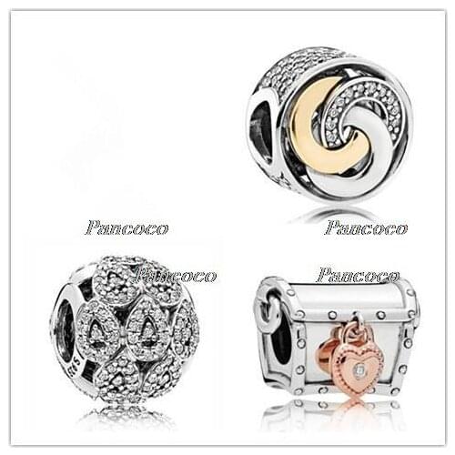 925 Sterling Silver Bead Charm Interlinked Circles With Crystal Beads Fit Women Pandora Bracelet & Necklace Diy Jewelry