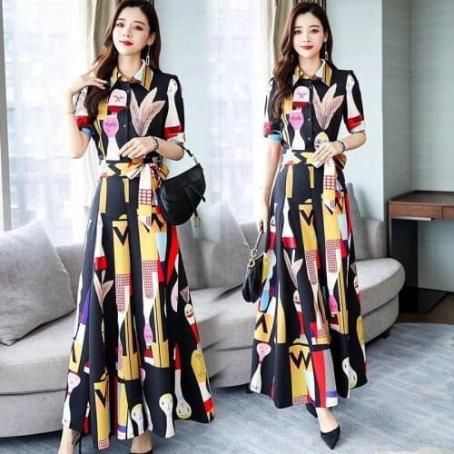 Womens Plus Size Two Piece Sets 2021 New Fashion Shirt Summer Chiffon Printing Dots Top Wide Leg Pants Suit For Women Clothing