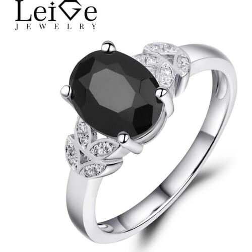 Leige Jewelry Natural Gemstone Fine Jewelry Black Spinel Ring Oval Cut 925 Sterling Silver Dinner Rings for Women Romantic Gift