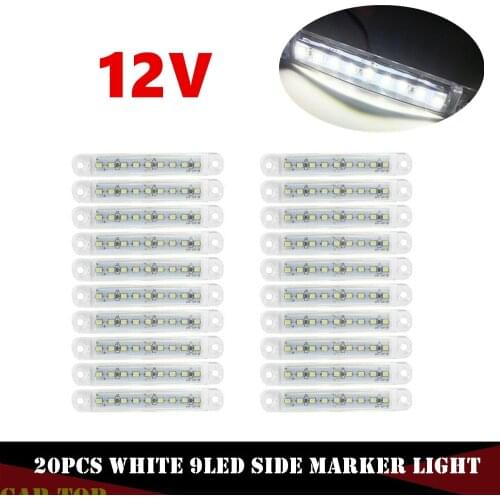 20pcs White LED Tail Light 12v Trailer Marker Lights 9 LED Sealed Side Marker Clearance Light 12V Car Truck Trailer Lorry