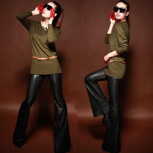 2021 New Bell Bottom Pants Fashion Bag Fashionable Women Casual Trousers Big Trumpet Plus Size Leather Pants Free Shipping