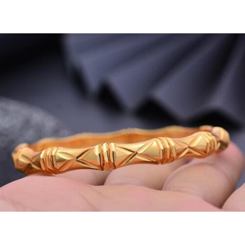 24k 1Pcs Gold Color Bamboo Bangles For women African bridal Bangles Bracelets Gold wedding gifts Ethiopian Bangles jewellery