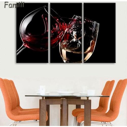 3Pcs Modern Still Life Wine Bottles Wall Art Painting Red Wine And Champagne With Glass Fruit And Barrel Picture for Kitchen