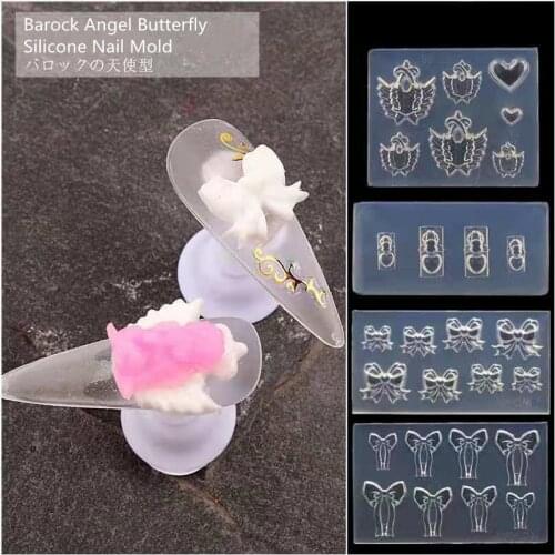 3D Carving Silicone Nail Mold Stamping Nail Template Barock Angel Butterfly Pattern DIY UV Gel Acrylic Crystal