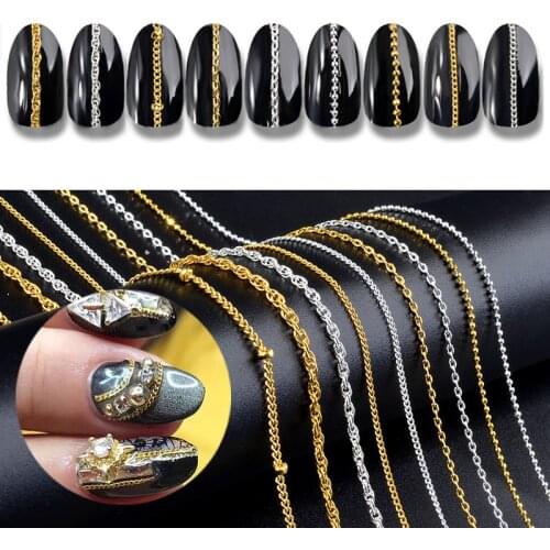 50cm Thin Metal Chain 3D Nail Art Decorations UV Gel Design Punk Jewelry Manicure Accessory Ornaments