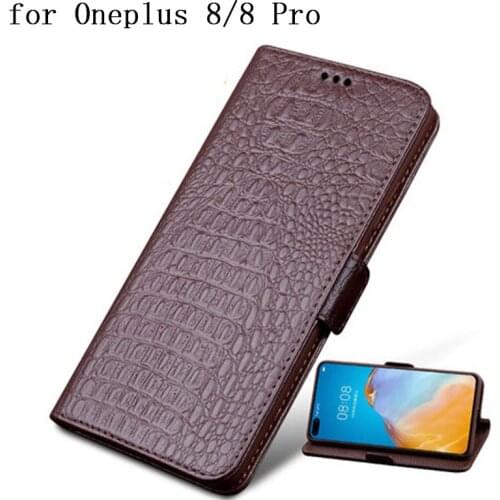 Crocodile Magnetic Genuine Leather Phone Case for Oneplus 8 Wallet Case for Oneplus 8 Pro Cover with Card Slots Business Skin