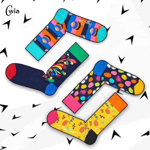 Colour crew cotton happy socks men women british style casual fashion novelty art for couple funny socks 1pair=2pcs ms04