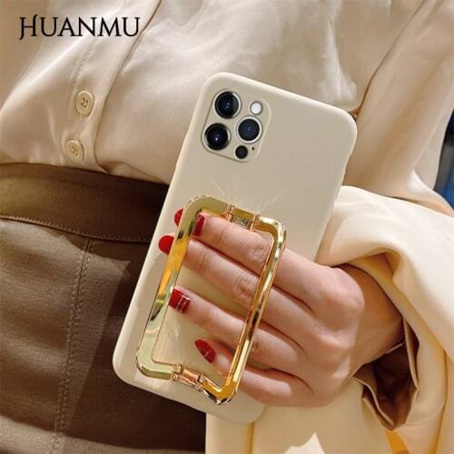 Electroplate Metal Square buckle Support Soft silicone Phone case For iPhone 11 12 Pro X XR XS Max 7 8 Plus Luxury back cover