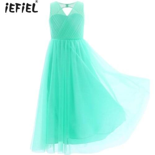 IEFIEL Flower Girls Dress Elegant Vestidos Bridesmaid Wedding Party Kids Dresses for Girls Mesh Princess Dress Baby Girl Clothes