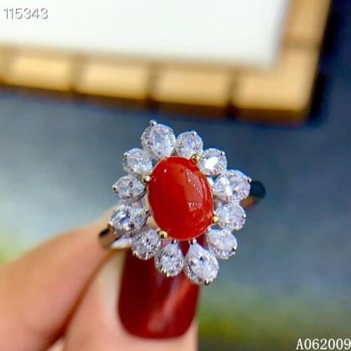 KJJEAXCMY fine jewelry 925 sterling silver inlaid natural red coral new ring luxury girls ring support test