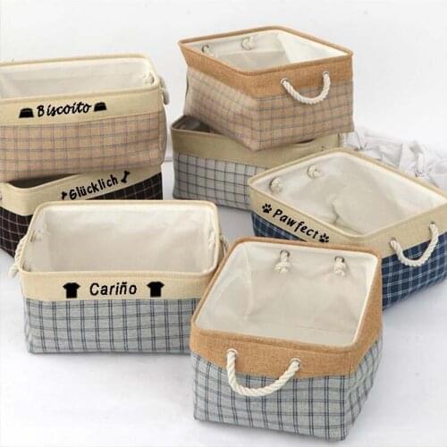 Plaid Pet Storage Box Personalized Dog Toy Basket Custom Free Name Printing Bins Canvas Collapsible Box For Dogs Cats