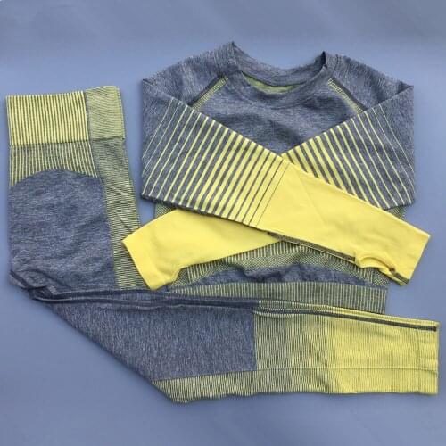 2Pcs Sportswear Suit Women Yoga Sets Tracksuit Long Sleeve Shirt Seamless Leggings Yoga Pants Gym Fitness Running Sport Clothes