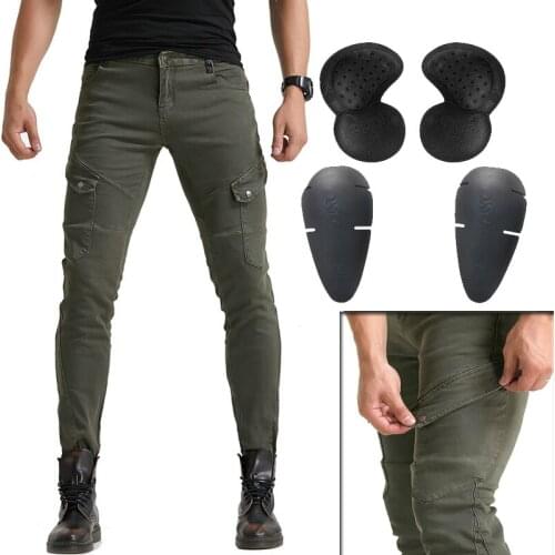 Korea hot sale motorcycle leisure Green mens cross-country outdoor riding jeans with protective equipment knee pads WF-12