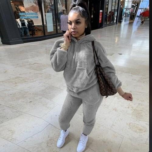 TNNAOFF Women Suit Tracksuit Winter 2 Piece Set Hoodies+Pants Casual Suit Plus Velvet Warm Sporting Womens Suits Female Clothes