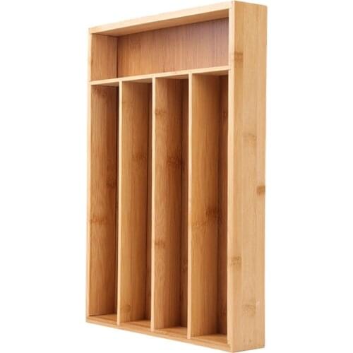 Kitchen Drawer Organizer Cutlery Tray 5 Compartments Wooden Utensil Silverware Holder Knives Spoons Forks Organizer