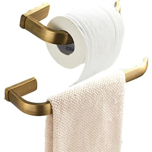 Leyden Wall Mounted Antique Brass 2pcs Towel Ring Holder Toilet Paper Holder Tissue Holder Bathroom Accessories Set